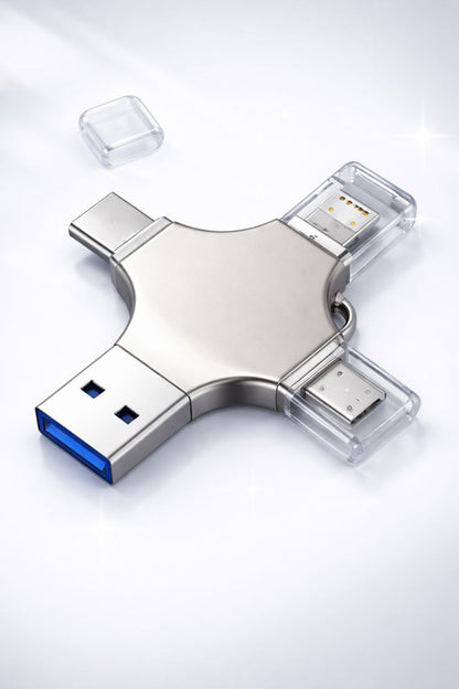 Clé USB Multifonction 4-en-1 – Stockage Rapide et Compatible Tous Appareils