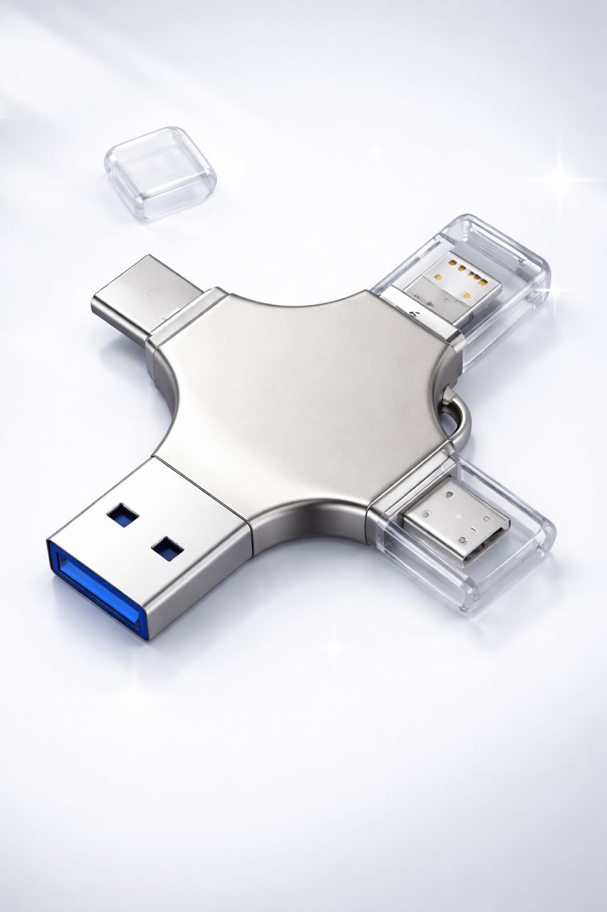 Clé USB Multifonction 4-en-1 – Stockage Rapide et Compatible Tous Appareils
