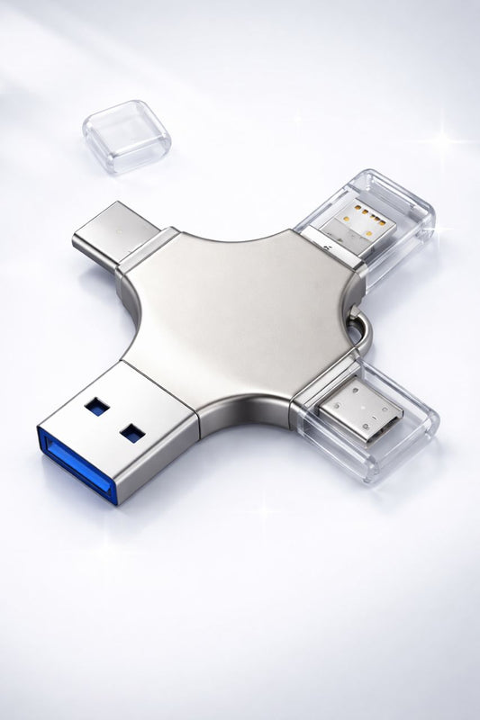 Clé USB Multifonction 4-en-1 – Stockage Rapide et Compatible Tous Appareils
